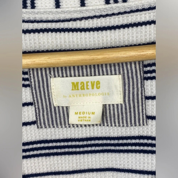 Anthropologie Maeve Eliza Babydoll Striped Henley Tunic Long Sleeve - Picture 7 of 8